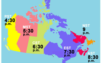 اختلاف ساعت بین ایران و کانادا